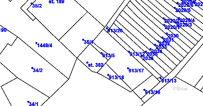 Parcela st. 913/5 v KÚ Krumvíř, Katastrální mapa
