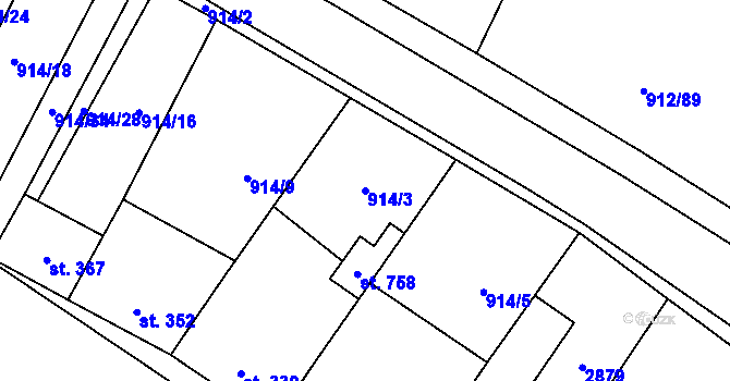 Parcela st. 914/3 v KÚ Krumvíř, Katastrální mapa