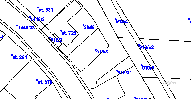 Parcela st. 915/3 v KÚ Krumvíř, Katastrální mapa