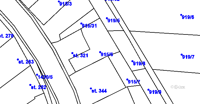 Parcela st. 915/6 v KÚ Krumvíř, Katastrální mapa
