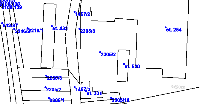 Parcela st. 2305/2 v KÚ Krumvíř, Katastrální mapa