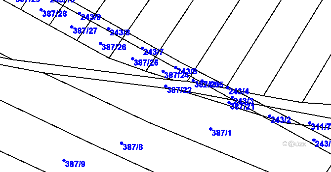 Parcela st. 387/22 v KÚ Krumvíř, Katastrální mapa