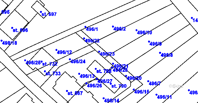 Parcela st. 496/23 v KÚ Krumvíř, Katastrální mapa