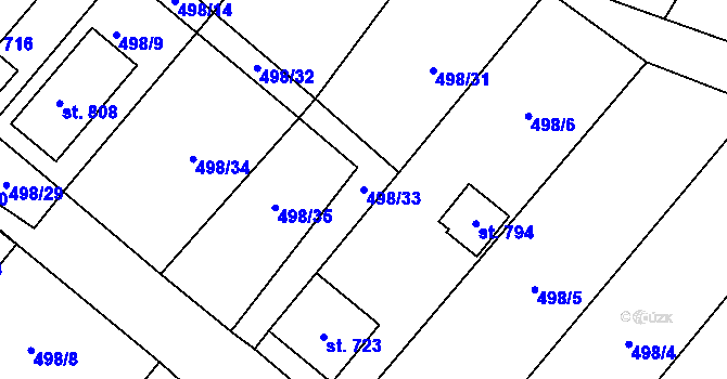 Parcela st. 498/33 v KÚ Krumvíř, Katastrální mapa