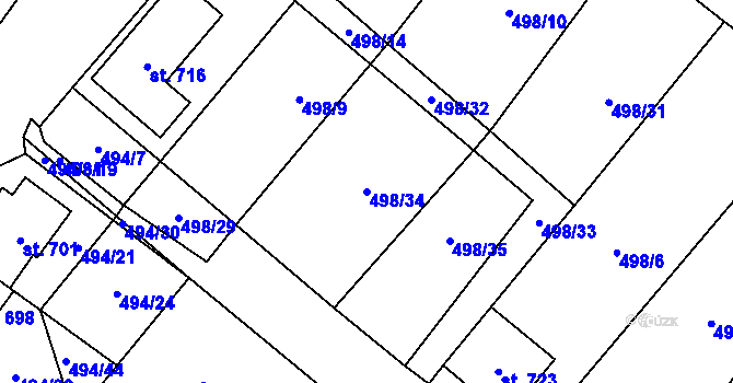 Parcela st. 498/34 v KÚ Krumvíř, Katastrální mapa