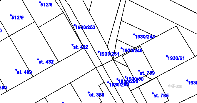 Parcela st. 1930/251 v KÚ Krumvíř, Katastrální mapa