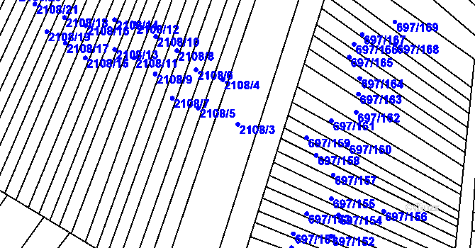 Parcela st. 2108/3 v KÚ Krumvíř, Katastrální mapa