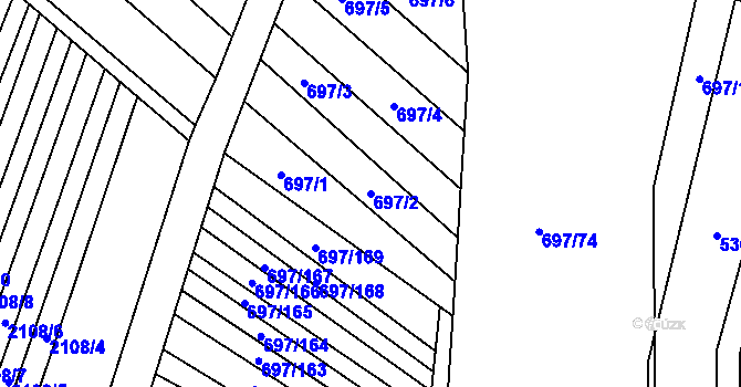 Parcela st. 697/2 v KÚ Krumvíř, Katastrální mapa