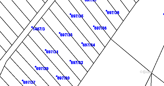 Parcela st. 697/34 v KÚ Krumvíř, Katastrální mapa
