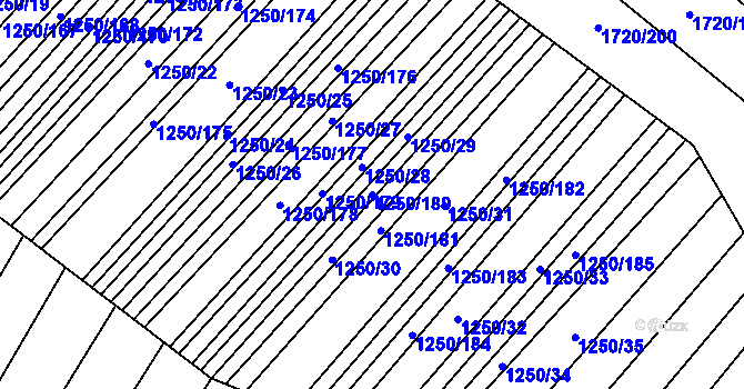 Parcela st. 1250/180 v KÚ Krumvíř, Katastrální mapa