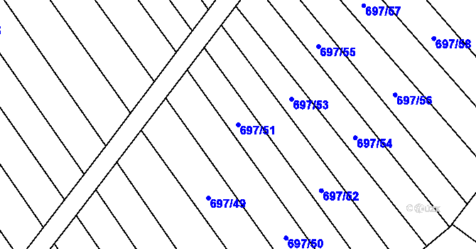 Parcela st. 697/51 v KÚ Krumvíř, Katastrální mapa