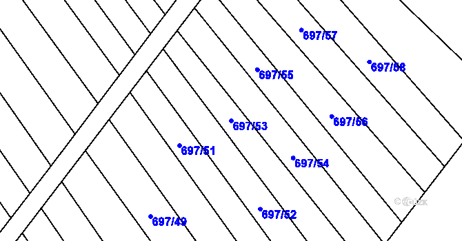 Parcela st. 697/53 v KÚ Krumvíř, Katastrální mapa
