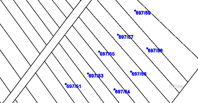 Parcela st. 697/55 v KÚ Krumvíř, Katastrální mapa