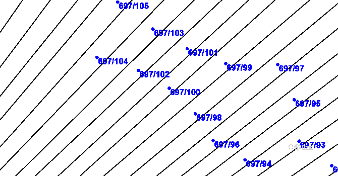Parcela st. 697/100 v KÚ Krumvíř, Katastrální mapa