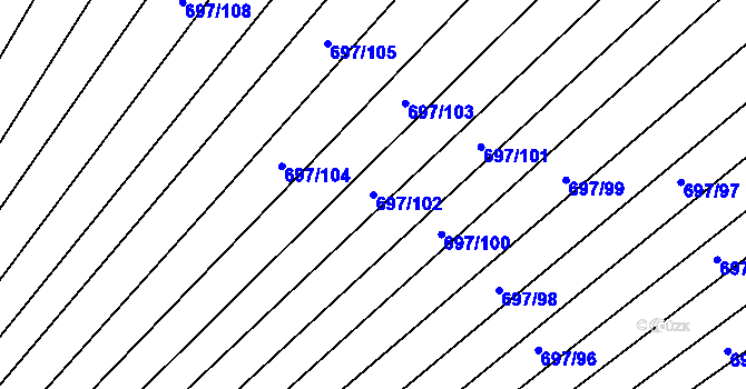 Parcela st. 697/102 v KÚ Krumvíř, Katastrální mapa