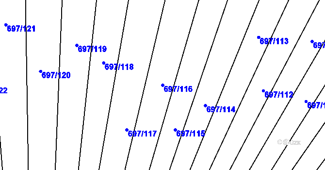 Parcela st. 697/116 v KÚ Krumvíř, Katastrální mapa