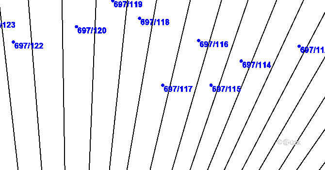 Parcela st. 697/117 v KÚ Krumvíř, Katastrální mapa
