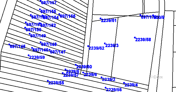 Parcela st. 2239/62 v KÚ Krumvíř, Katastrální mapa