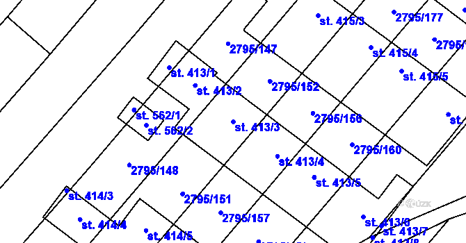 Parcela st. 413/3 v KÚ Krumvíř, Katastrální mapa