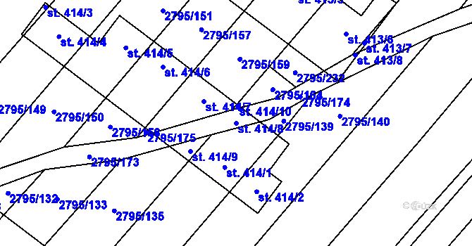 Parcela st. 414/8 v KÚ Krumvíř, Katastrální mapa