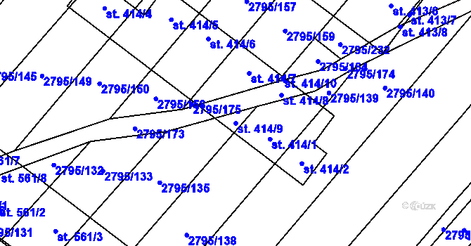 Parcela st. 414/9 v KÚ Krumvíř, Katastrální mapa