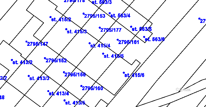 Parcela st. 415/5 v KÚ Krumvíř, Katastrální mapa