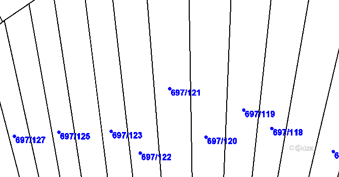 Parcela st. 697/121 v KÚ Krumvíř, Katastrální mapa