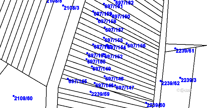 Parcela st. 697/152 v KÚ Krumvíř, Katastrální mapa