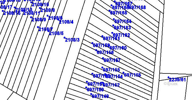 Parcela st. 697/158 v KÚ Krumvíř, Katastrální mapa