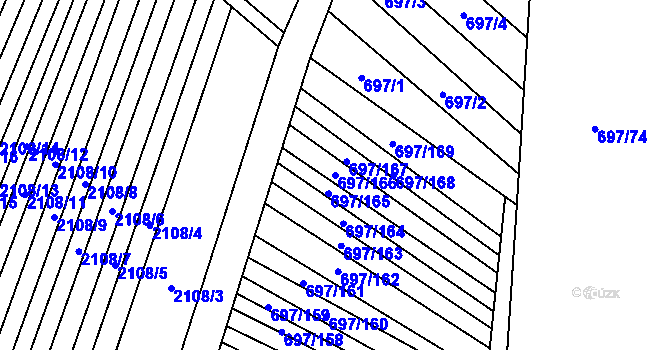 Parcela st. 697/166 v KÚ Krumvíř, Katastrální mapa