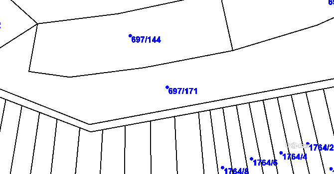 Parcela st. 697/171 v KÚ Krumvíř, Katastrální mapa