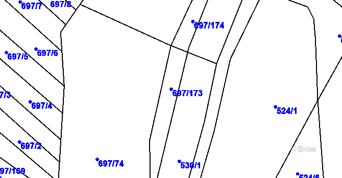 Parcela st. 697/173 v KÚ Krumvíř, Katastrální mapa