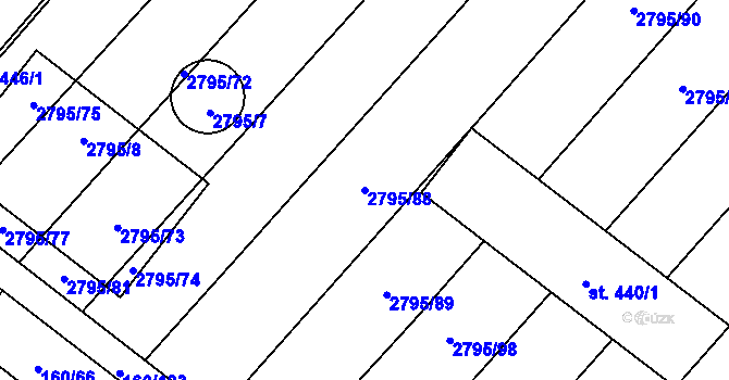 Parcela st. 2795/88 v KÚ Krumvíř, Katastrální mapa