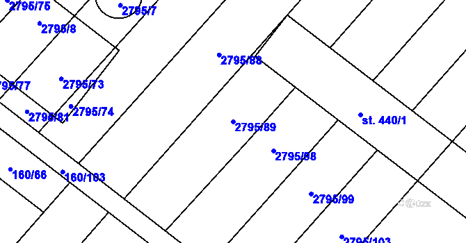 Parcela st. 2795/89 v KÚ Krumvíř, Katastrální mapa