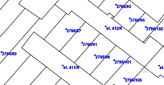 Parcela st. 2795/91 v KÚ Krumvíř, Katastrální mapa