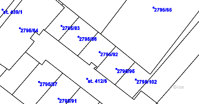 Parcela st. 2795/92 v KÚ Krumvíř, Katastrální mapa