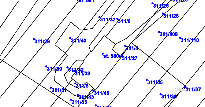Parcela st. 580/4 v KÚ Krumvíř, Katastrální mapa