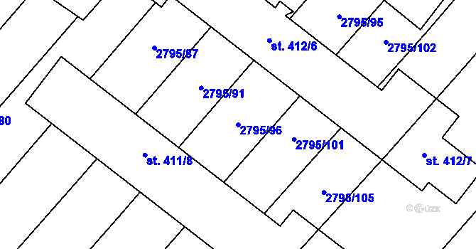 Parcela st. 2795/96 v KÚ Krumvíř, Katastrální mapa