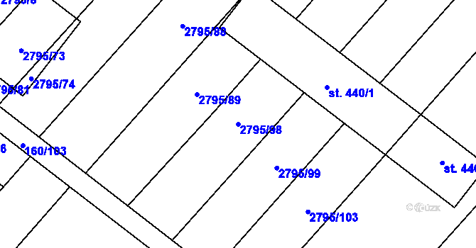 Parcela st. 2795/98 v KÚ Krumvíř, Katastrální mapa