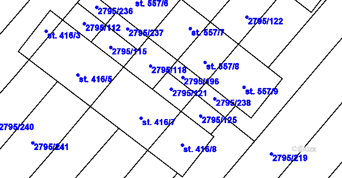 Parcela st. 2795/121 v KÚ Krumvíř, Katastrální mapa
