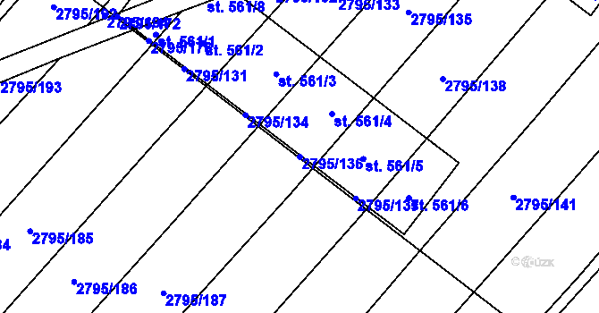 Parcela st. 2795/136 v KÚ Krumvíř, Katastrální mapa
