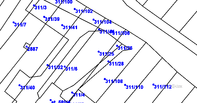 Parcela st. 311/25 v KÚ Krumvíř, Katastrální mapa