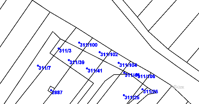 Parcela st. 311/102 v KÚ Krumvíř, Katastrální mapa