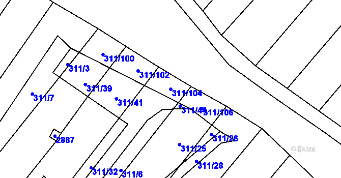 Parcela st. 311/104 v KÚ Krumvíř, Katastrální mapa