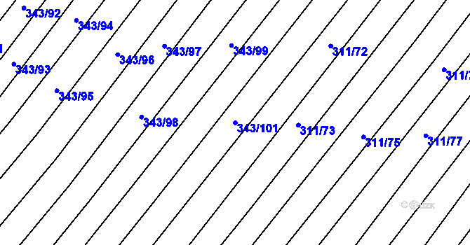 Parcela st. 343/101 v KÚ Krumvíř, Katastrální mapa
