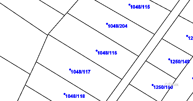 Parcela st. 1048/116 v KÚ Krumvíř, Katastrální mapa