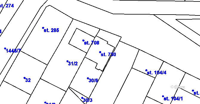 Parcela st. 730 v KÚ Krumvíř, Katastrální mapa