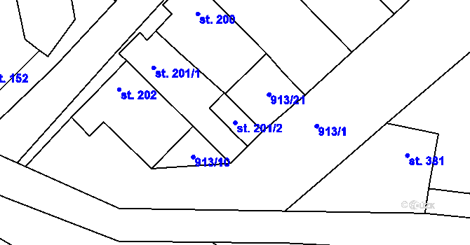 Parcela st. 201/2 v KÚ Krumvíř, Katastrální mapa