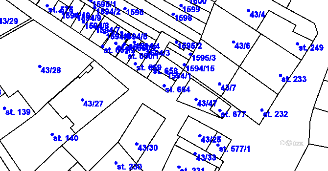 Parcela st. 664 v KÚ Krumvíř, Katastrální mapa