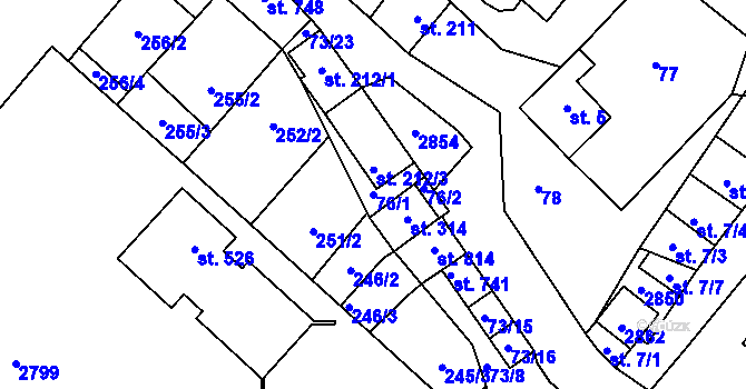 Parcela st. 76/1 v KÚ Krumvíř, Katastrální mapa